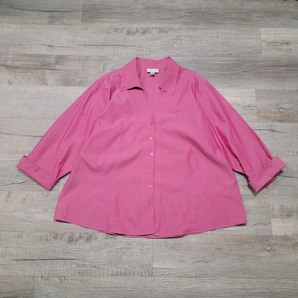 Coldwater Creek 3X Button Up Shirt Pink Sheen Cotton Twill Professional V Neck - Picture 1 of 7